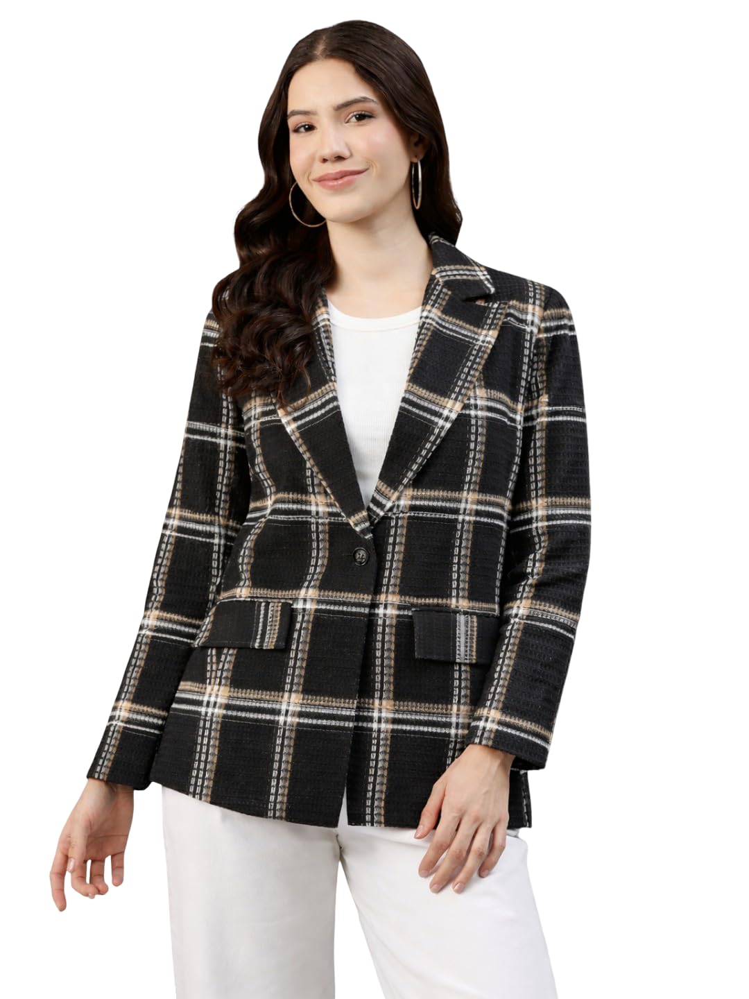 cottinfab Women Checked Single-Breasted Cotton Blazer-picture-31