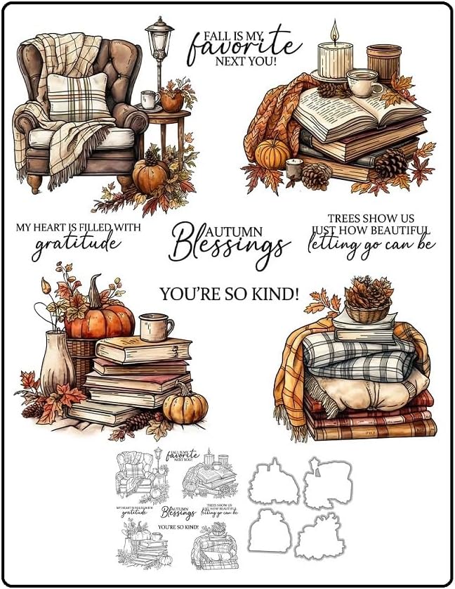 Autumn Pumpkins Sofa Book Cutting Dies Clear Stamp DIY Cards Scrapbooking Metal Dies Silicone Stamps for Cards Albums Design Greetings Mould