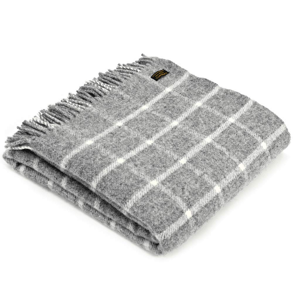 Tweedmill Textiles Grey Chequered Check Knee Rug Throw Blanket -100% Pure New Wool - British Made