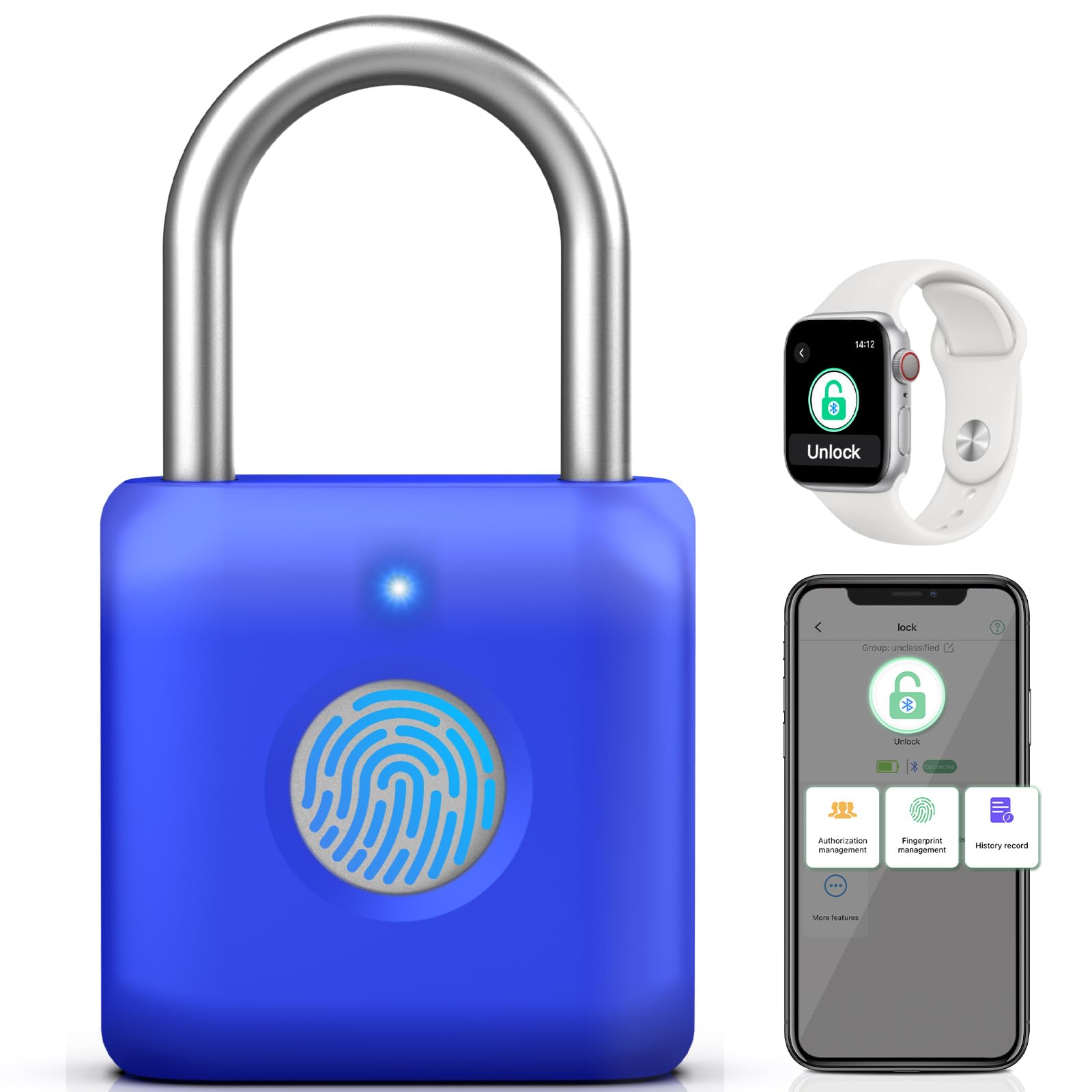 Anweller Candado de huellas dactilares, cerradura inteligente con Bluetooth, cerradura con huella dactilar, pequeño para gimnasio, oficina, casa, jardín (amarillo limón)