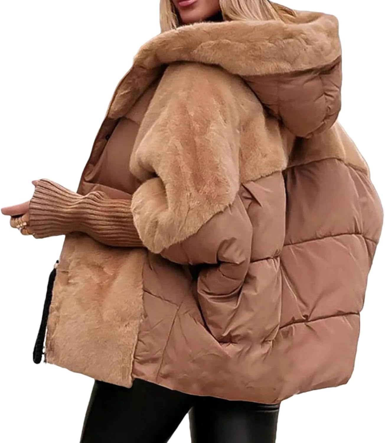 Womens Puffer Jacket Lightweight Patchwork Padded Down Jacket Coats Comfy Warm Winter Outwear Quilted Coat Overcoat