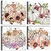 Fall canvas wall art pumpkin wall decor halloween decorations indoor autumn harvest themed sunflower pictures painting for kitchen dinner room festival party home decor pumpkins posters 12×12 4 pcs  urban country home decor