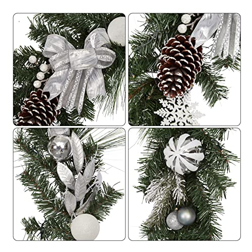 GarveeHome Christmas Garland with Lights for Mantle, 6ft Battery Operated Silver White Xmas Garland with 20 LED Lights Timer Ribbon for Fireplace Stair Railing TV Stand Indoor Outdoor Holiday Decor