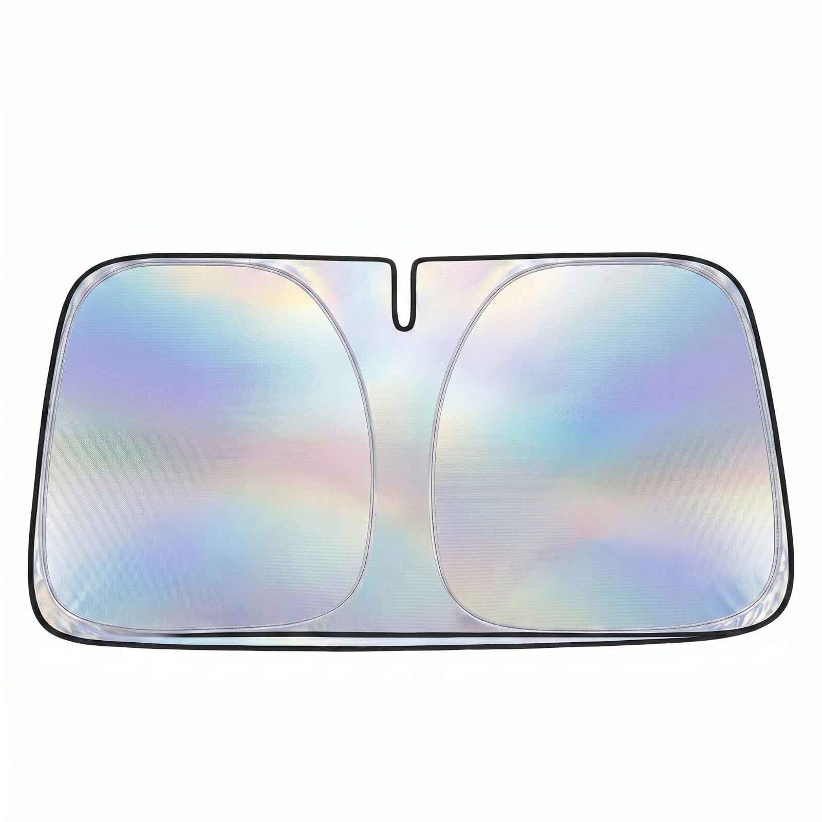 MERISHOPP Heat Reducing Foldable Windshield Sunshade Double-Panel Front Windshield Sunshade Rectangular Car Sun Visor Rounded Corners for Cars, Suvs, Silver, Laser Plaid-image-12