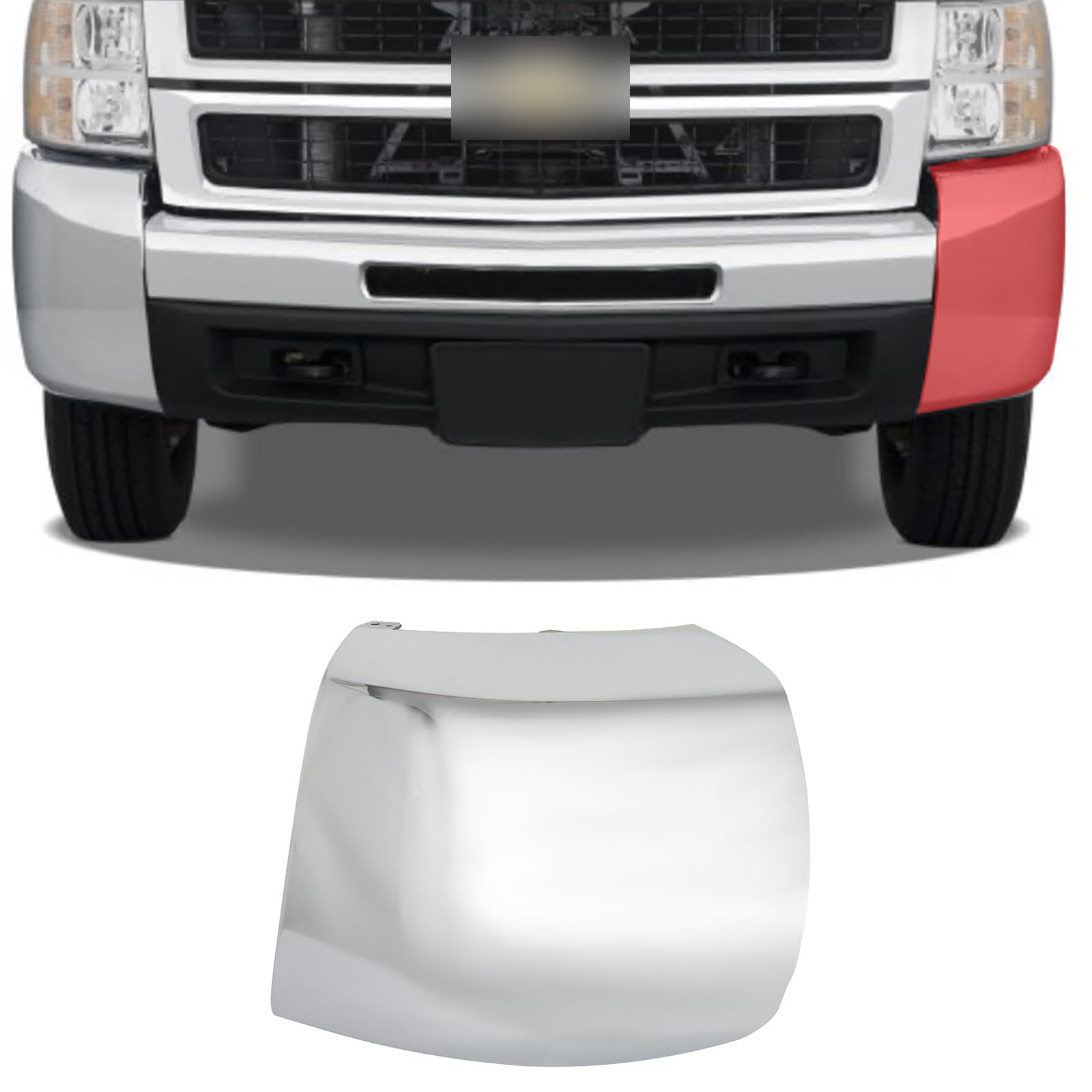 FINDAUTOChrome Front Left Bumper Cap End Assembly Compatible for 2007-2012 for Chevrolet for Silverado 3500 HD,Silverado 2500 HD with and o Fog Lamps