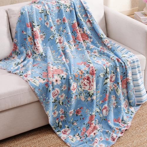 Manta Floral Reversible para Sofá BLOOMHAVEN de Franela Coco Suave 50 x 60 pulgadas miniatura 2