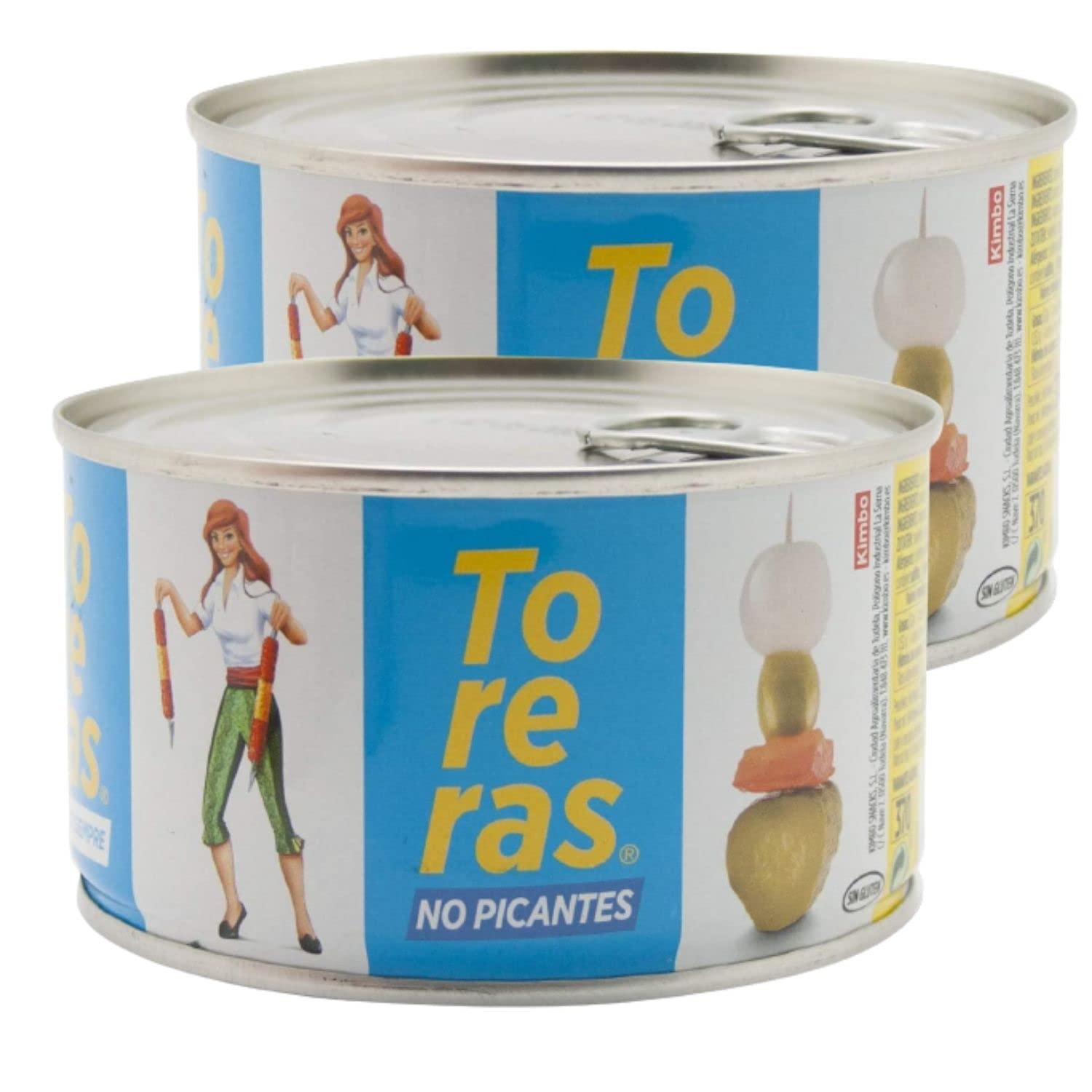 TORERAS Aceitunas - Banderillas de Aceituna, Olivas, Cebolla, Pepinillos en Vinagre, Guindilla, Pimiento - Toreras Tradicionales – Fabricado en España – Pack de 2 - Sin Picante, Sabor Tradicional