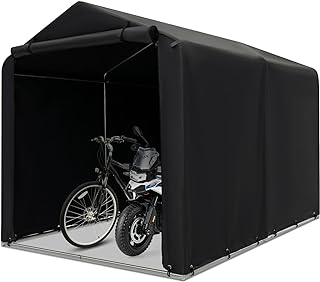 TANGZON 7x5.2ft Outdoor Garden Storage Shed, Galvanized Steel Frame Waterproof Bike Storage Tent with Roll-up Zipper Door, Wind Ropes & Ground Stakes, Outdoor Bicycle Cover Shelter for Patio Backyard