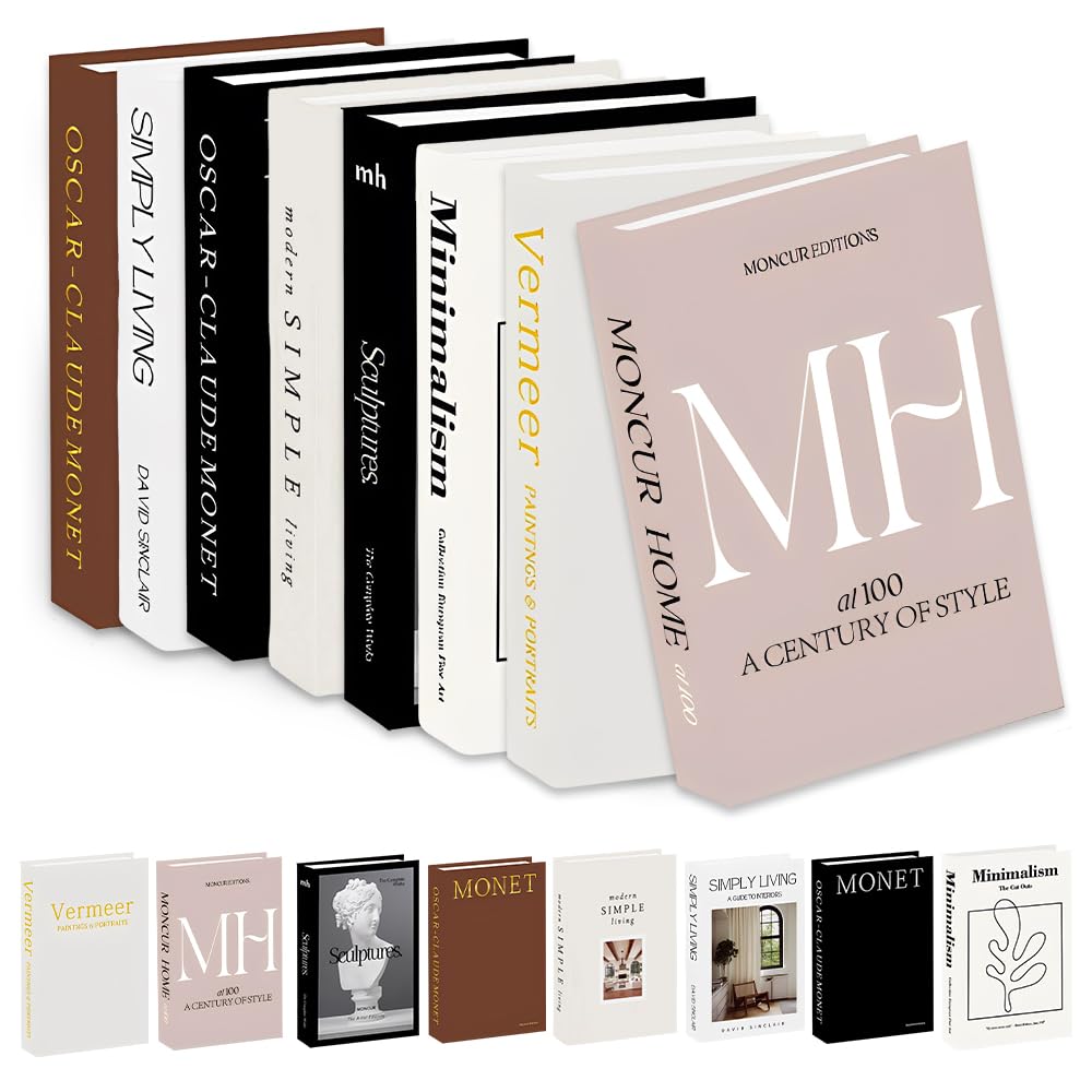8 PCS Decorative Books, Stacked Fake Books, Fashion Storage Books for Home Decor, Hardcover Display Books Easy to Assemble Create a Sophisticated Atmosphere for Coffee Table Bookshelf Living Room