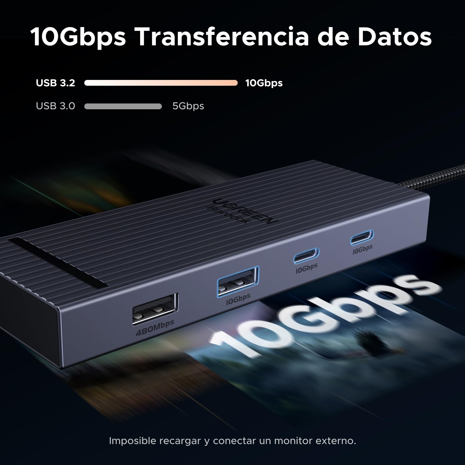 UGREEN Revodok Pro 108 10Gbps Hub USB C HDMI 4K 60Hz Lector de Tarjetas SD TF PD 100W Adaptador Multipuerto 8 en 1 Docking Station Compatible con MacBook Neo iPad Air iPhone 17 Pro MAX Galaxy S26