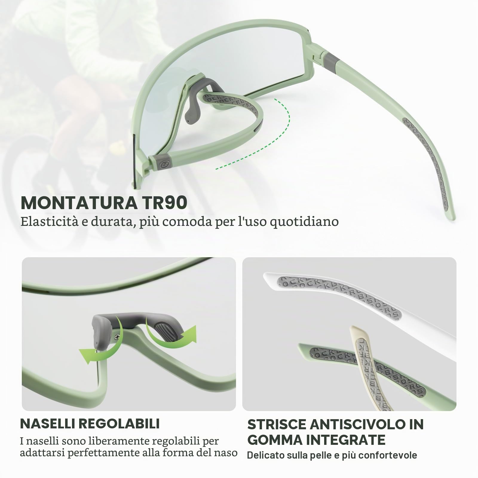 ROCKBROS Occhiali da Ciclismo Fotocromatica Uomo Donna, Occhiali da Sole Sportivi Protezione UV400, Nasello Regolabile, Leggero, Attività All'aria per Bici Guida Golf Sci Pesca Corsa