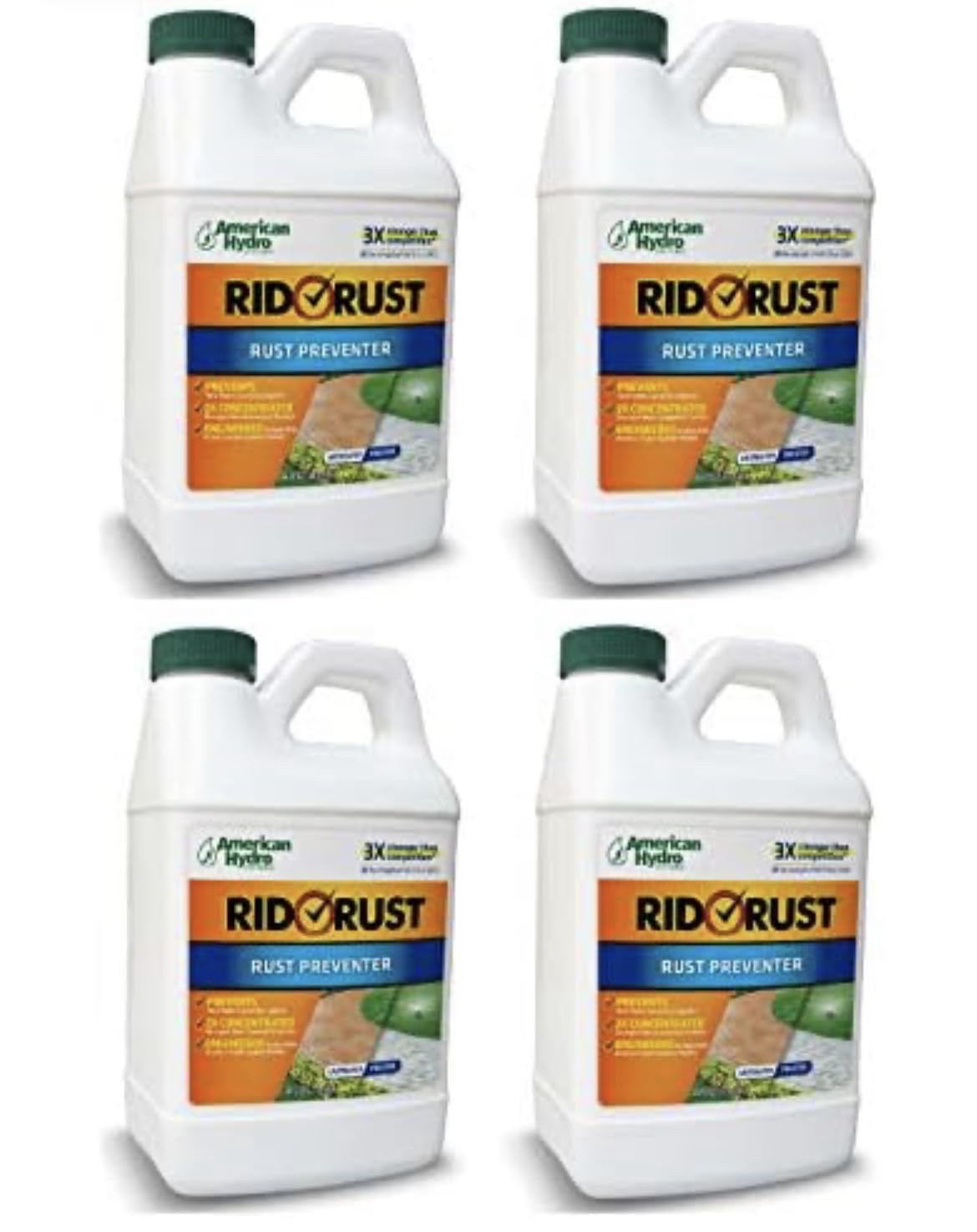 IPW Industries Inc Rid O' Rust 2X RR1 Concentration Stain Preventer, Rust Stain Remover 1/2 Gallon Bottle 4 pack American Hydro (RR1-1-CS) Systems