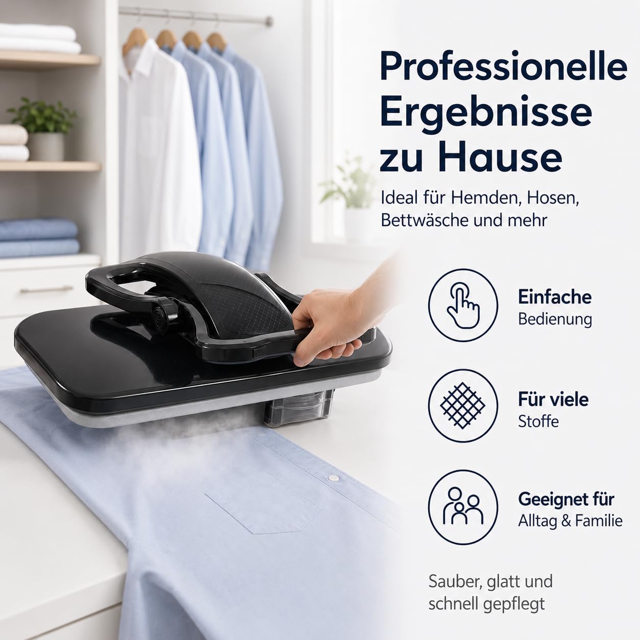 Pressa a vapore intelligente da 2200 W, con 5 impostazioni di tessuto, regolazione della temperatura 90-200 ℃, con touch screen, pressa da stiro