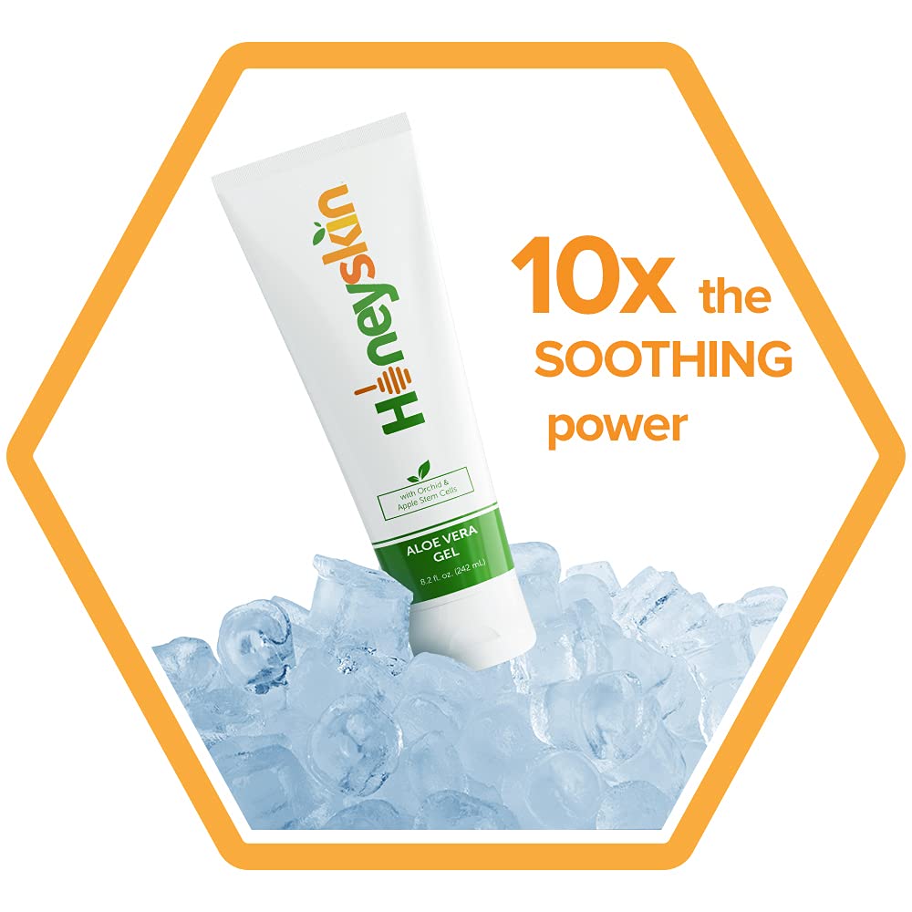 Natural Aloe Vera Leaf Gel - 100% Pure With Manuka Honey - Face and Body After Sun Care - From Fresh Aloe Plants in USA - Hydrating Gel for Sunburn, and Acne - No Clumping or Pulp (8.2oz) : Beauty & Personal Care