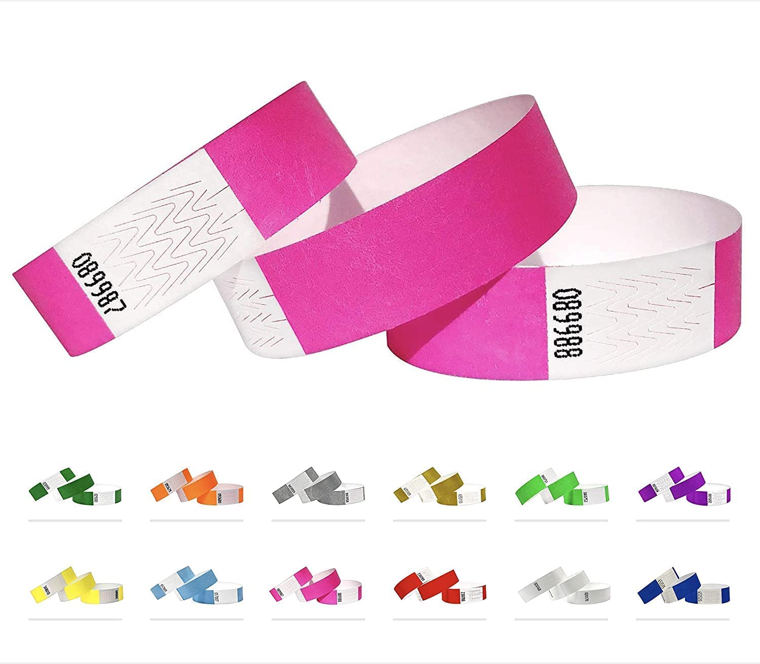 Pulseras de identificación Tyvek 19 mm, 1000 piezas, Pulseras para eventos (Neon Rose, 1000 Pack)