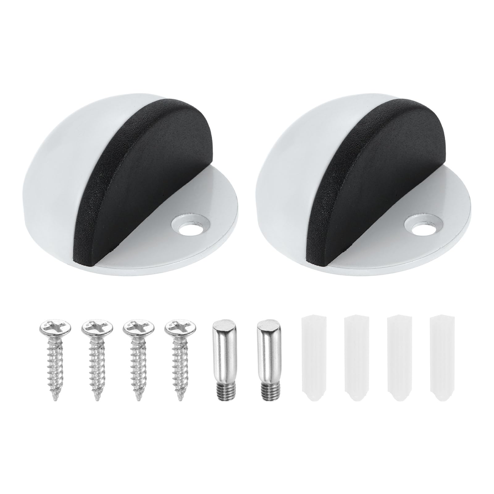 sourcing map 2 Pack Low Dome Floor Door Stop, 45mm Dia. Stainless Steel Door Stopper, Half Dome Rubber Bumper Wall Protector with Screws for Bedroom Bathroom Office, White