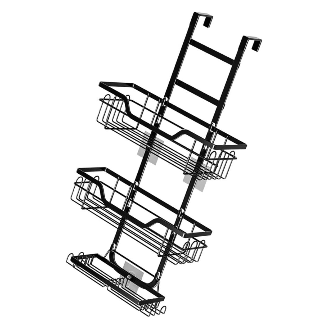 GANAZONO Adjustable Black Over Door Shower Caddy 3 Tier Metal Bathroom Organizer with Soap Holder for Easy Storage