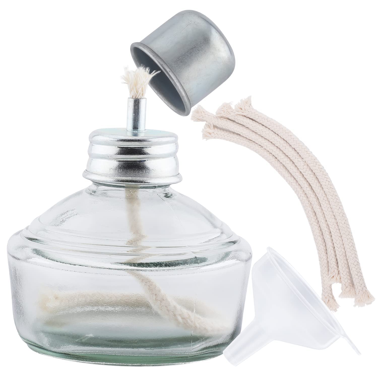 Lámpara de alcohol dental de cristal, 150 ml, con tapa de metal, 5 mechas de repuesto y embudo dental, 150 ml, laboratorio dental con tapa de metal y 5 mechas de repuesto gratuitas y embudo