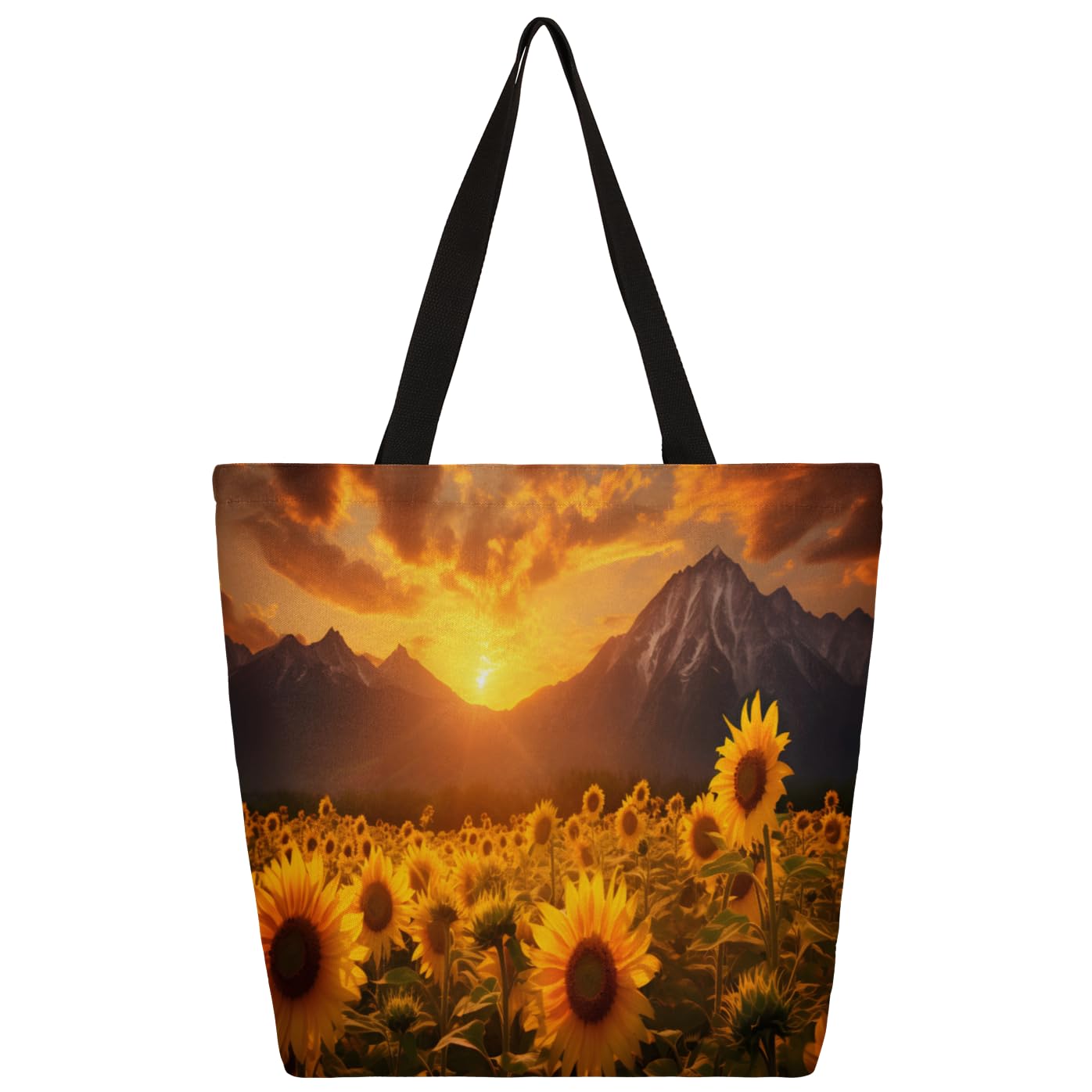 Mularoka Beautiful Sunflower Field Large Capacity Canvas Tote Bag Stylish Handheld Shoulder Bag Reusable Shopping Bag for Work Travel Beach Trips Shopping