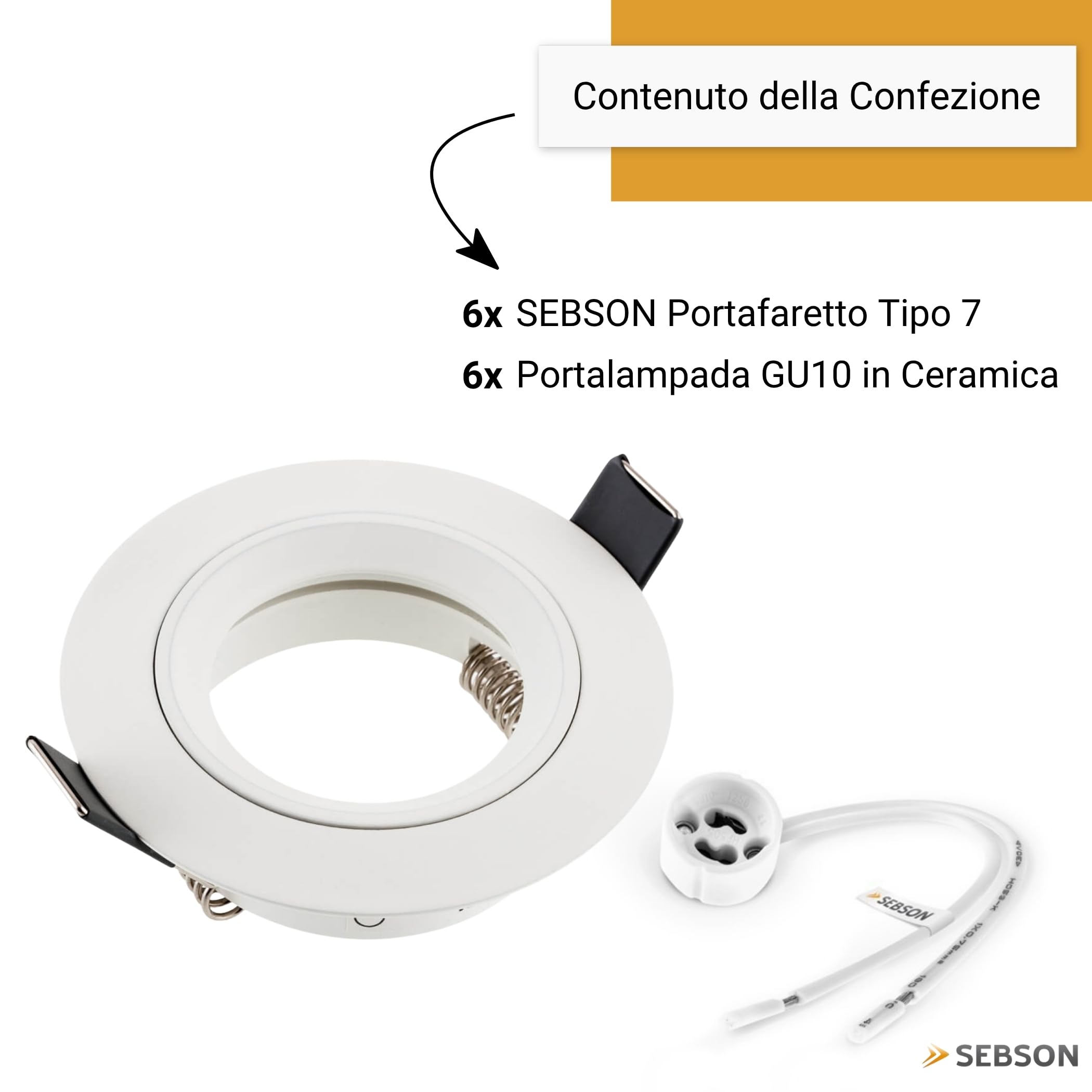 SEBSON Faretto da Incasso incl. Portalampada GU10 - Foro di Montaggio ø65mm | min. 60mm, max. 70mm - Faretti da Soffitto Bianco ø80x24mm - Set da 6