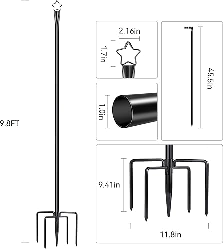 Miniatura 2 de Paquete de 2 postes de luz de metal de 9.8 pies para colgar en exteriores, patio trasero, jardín, patio, cubierta para fiestas, bodas