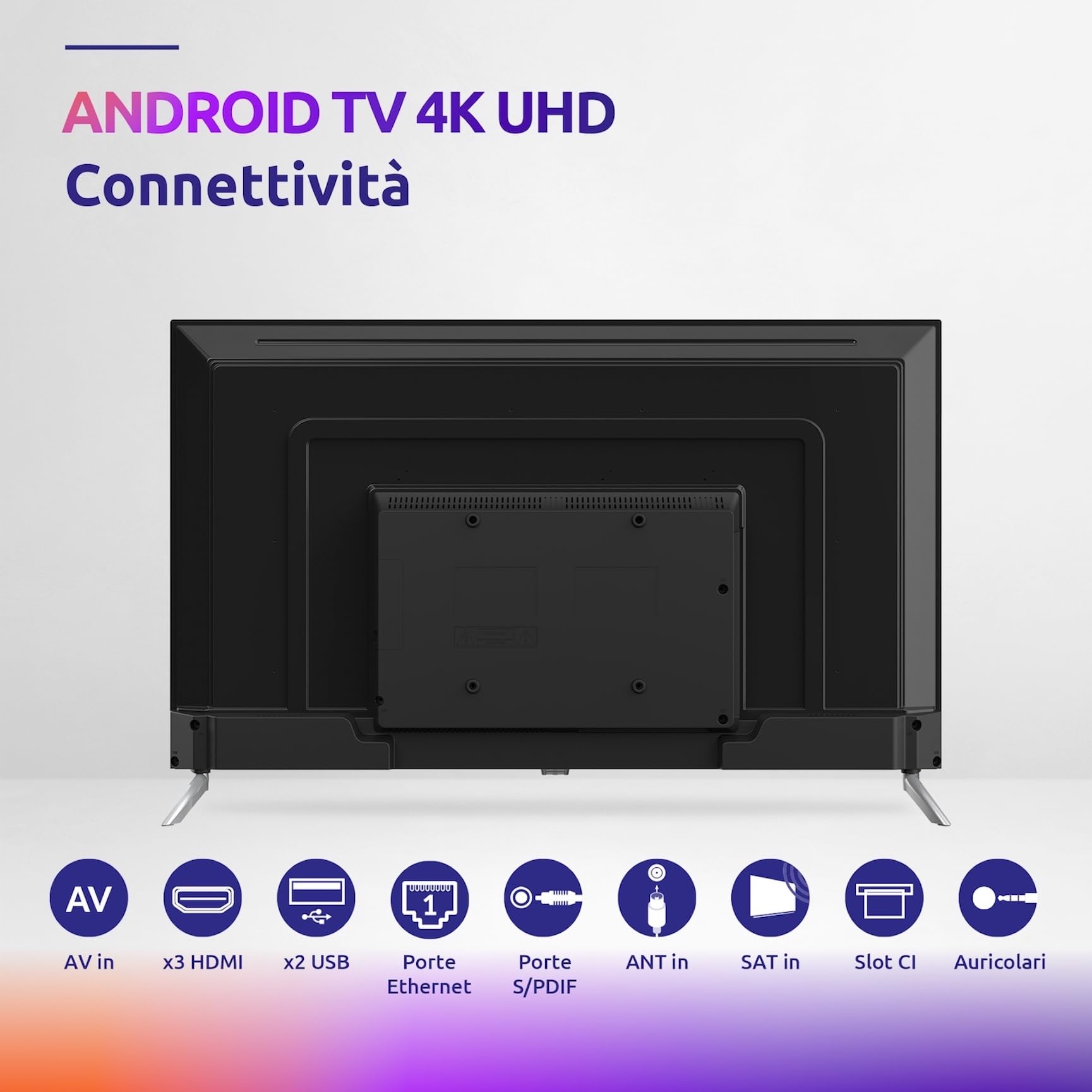 Strong - Smart TV 4K UHD SRT43UD6593 - TV 43 pollici (108 cm) - TV connessa con Android TV - App di streaming - Condivisione file/schermo - WiFI e Bluetooth - Google Assistant - SRT43UD6593 -Nero