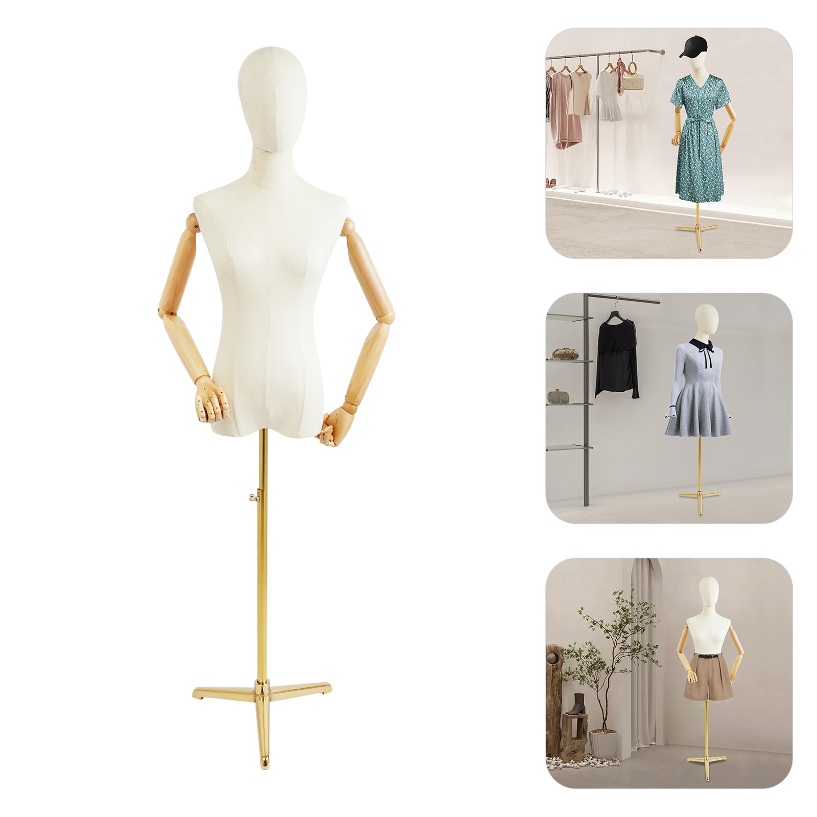 Manichino femminile display manichino corpo regolabile in altezza con braccia flessibili (oro, 157-215 cm)