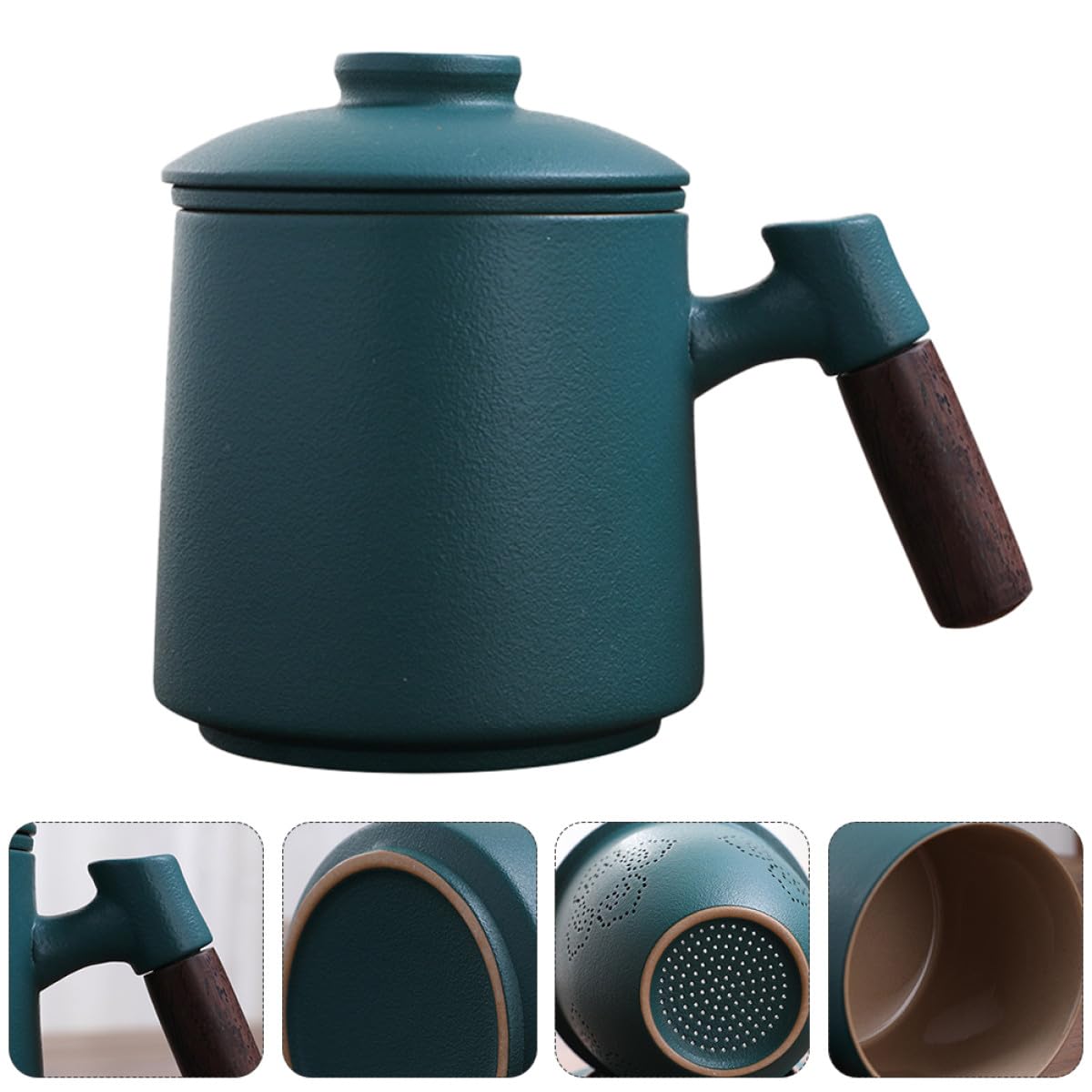 BESPORTBLE Taza de Cerámica con Mango de Madera y Tapa Set 3 Piezas 400ml Taza de Té con Infusor para Hogar y Oficina con Leche Verde Multiusos para Infusiones y Bebidas Calientes
