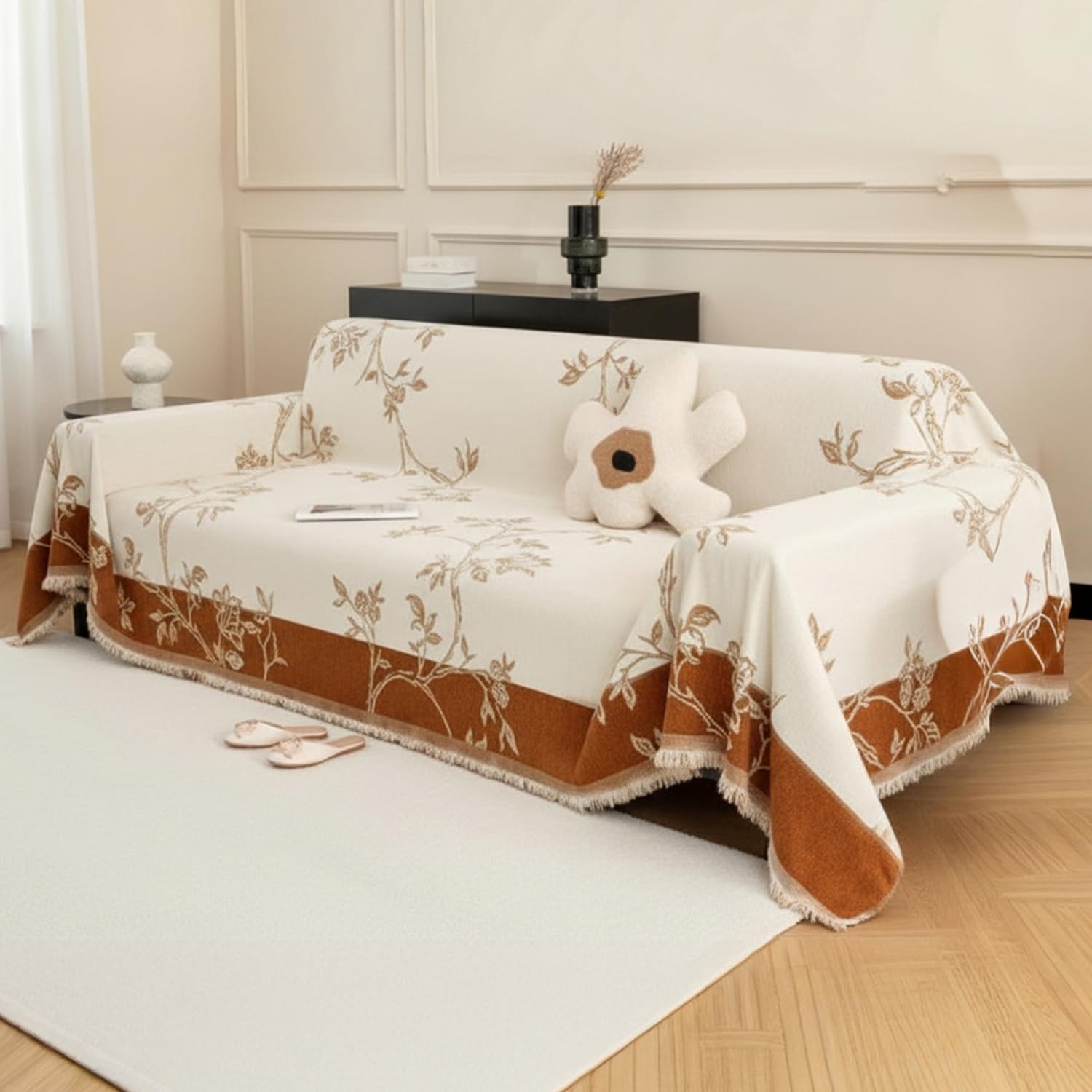 Black Chenille Sofa Cover - Reversible & Anti-Slip -18