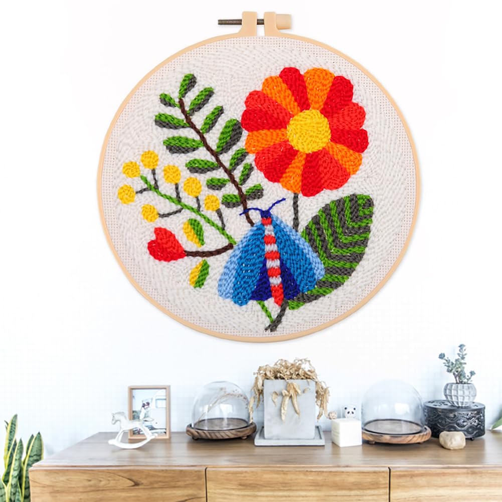 YEESAM ART Punch Needle Kit with Dragonfly and Flower Patterns, Full Set DIY Punch Needle Embroidery Set including Hoop Tool - Image 3
