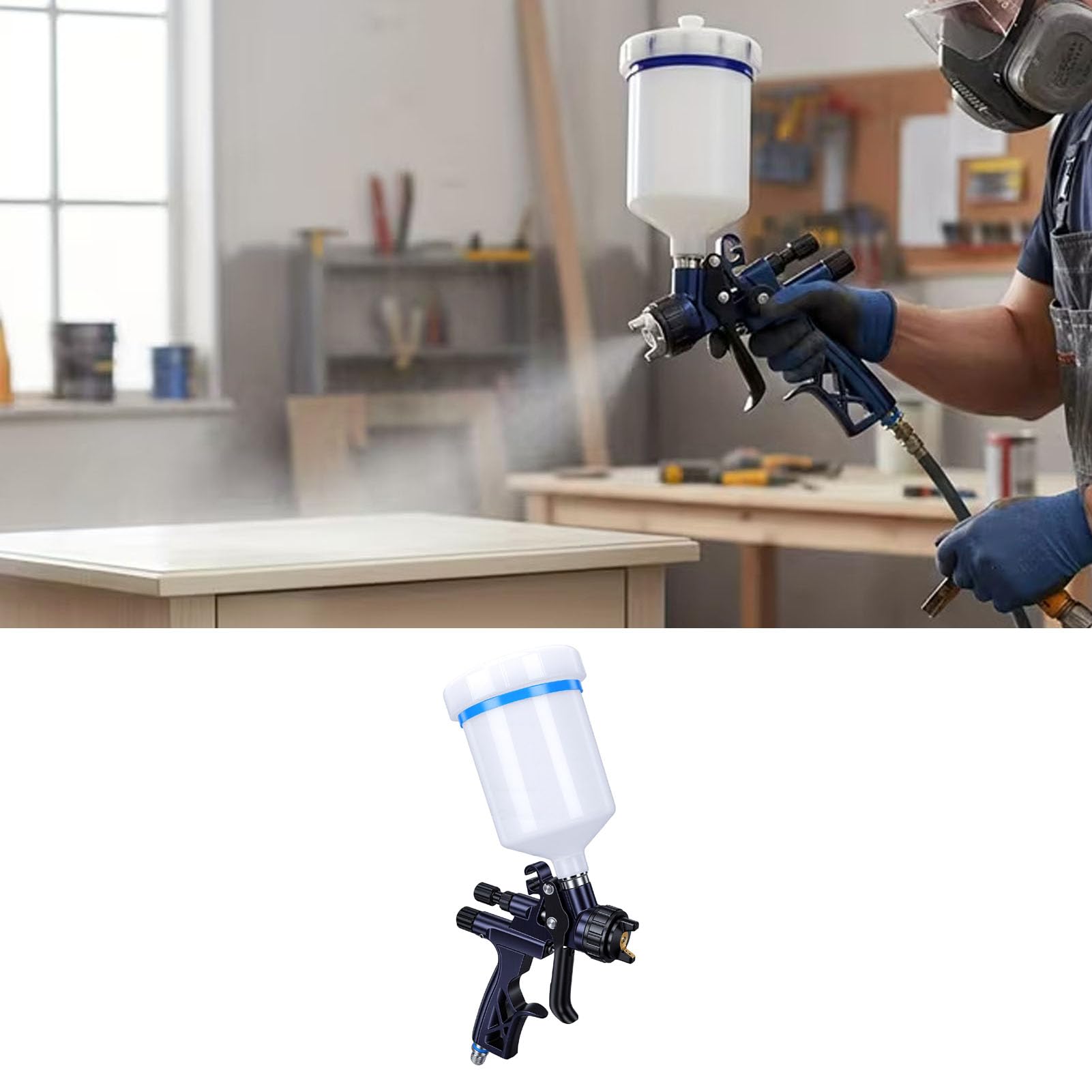 Fabater Pistola HVLP per Verniciatura, Aerografo con Ugello da 1,7mm e Serbatoio da 600ml Riutilizzabile, a gravità per Auto, Verniciatura Mobili e Pareti