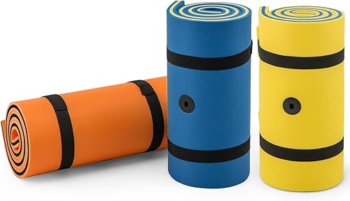 GYMAX Alfombrilla de agua flotante, hamaca de espuma flotante gruesa con diseño de almohada rodante, colchón portátil de 3 capas para actividades