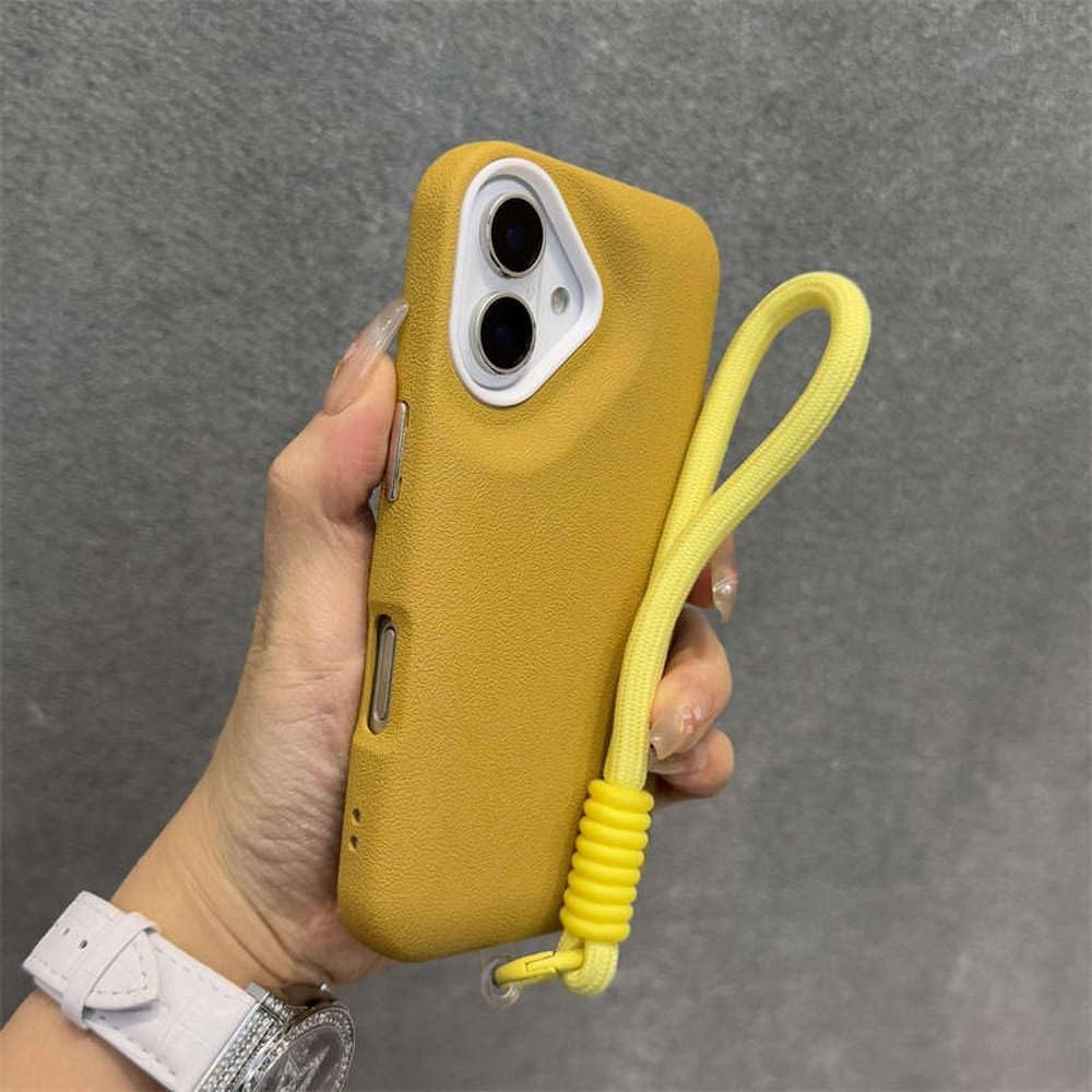 Coque silicone iPhone 16 Pro Max jaune chic avec dragonne premium - 7