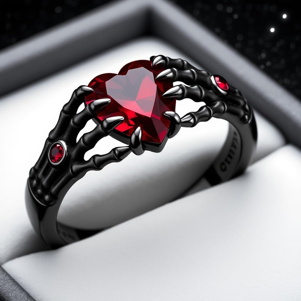 Halloween Skull/Bat/Pumpkin/Ghost Rings for Women Black Gold Heart Ruby Ring Gothic jewelry Gifts for Her Size 3-16