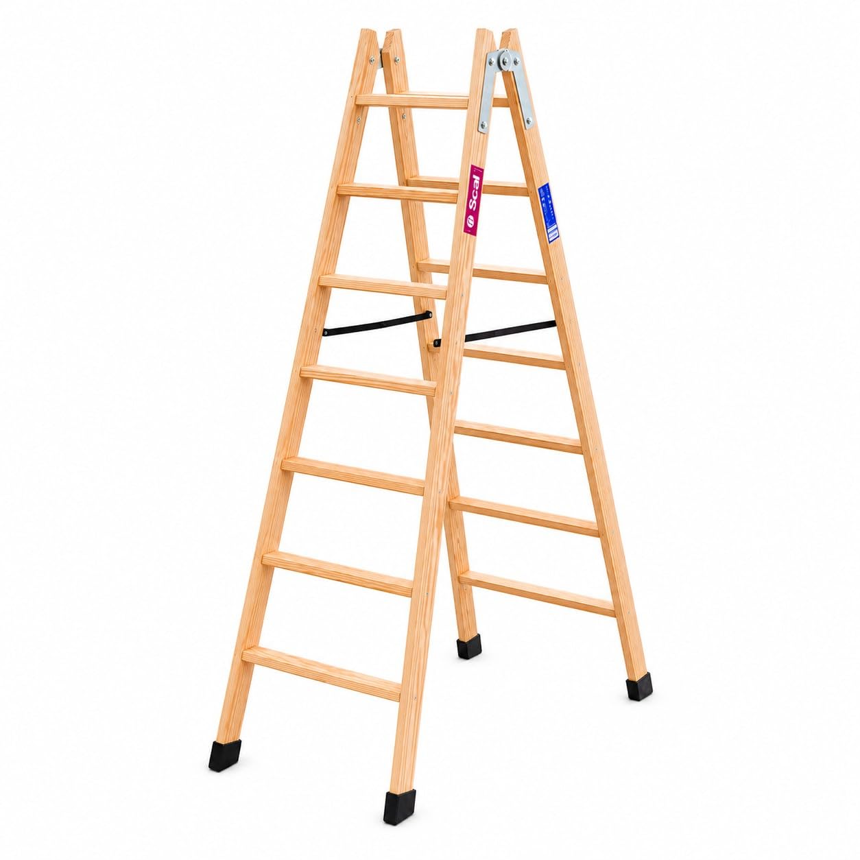 TM-DA Escalera Tijera Doble Acceso de Madera de Pino 7x2 Peldaños 150 kg