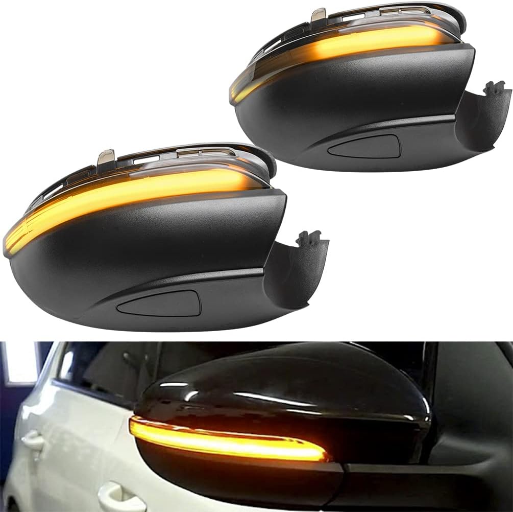 NJSBYL Dynamic LED Mirror Blinker Lights for VW MK6 Golf GTI 2010 2011 2012 2013 2014 Parking Turn Signal Light Kits Indicator Smoked Lens Side Mirror Marker Lamps Replace OEM 5K0949102