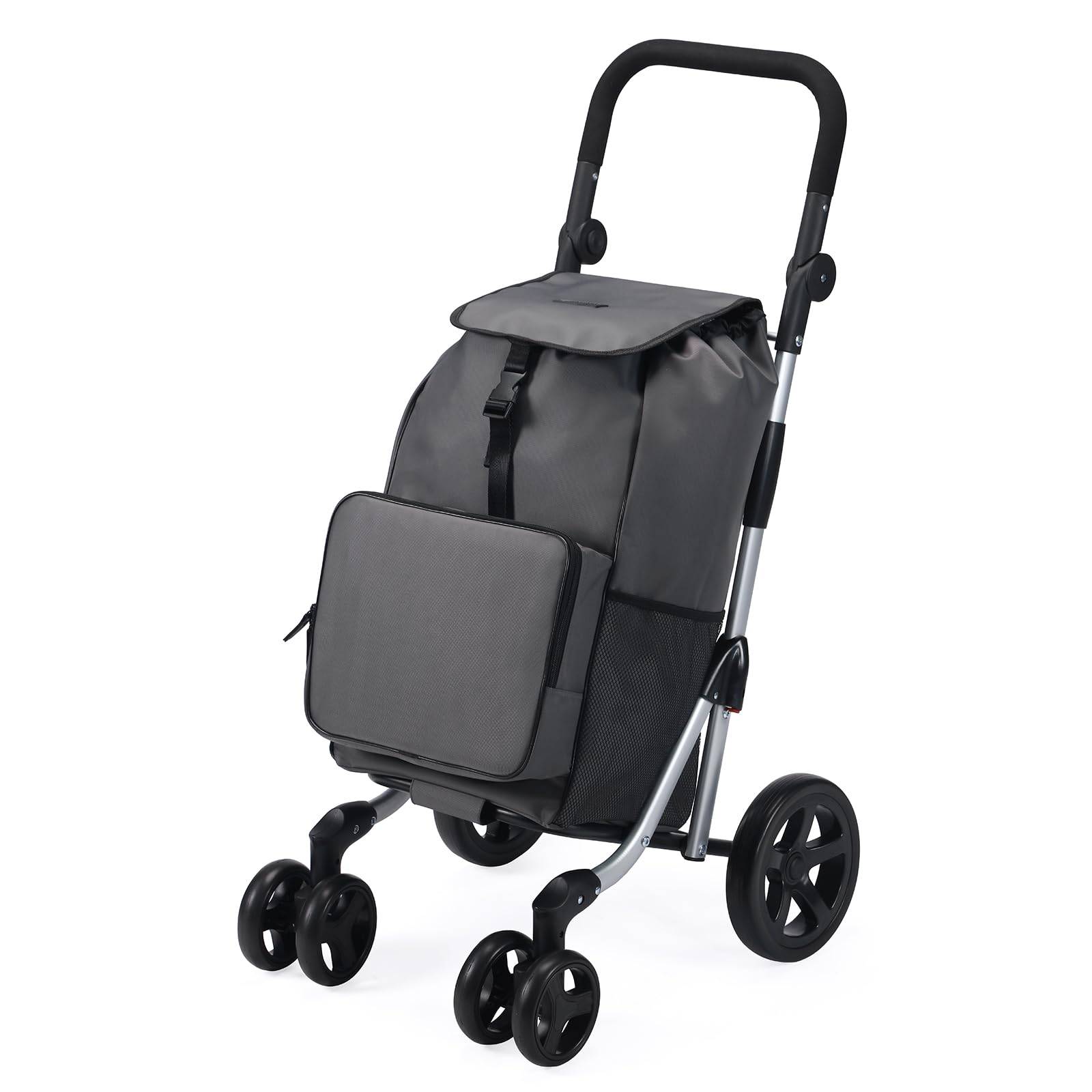 Packaway Einkaufstrolley mit 4 Rädern – Deluxe Einkaufswagen mit Kühlfach & verstellbarem Griff – 60 Liter – Grau – Faltbarer Einkaufsroller mit großer Tasche