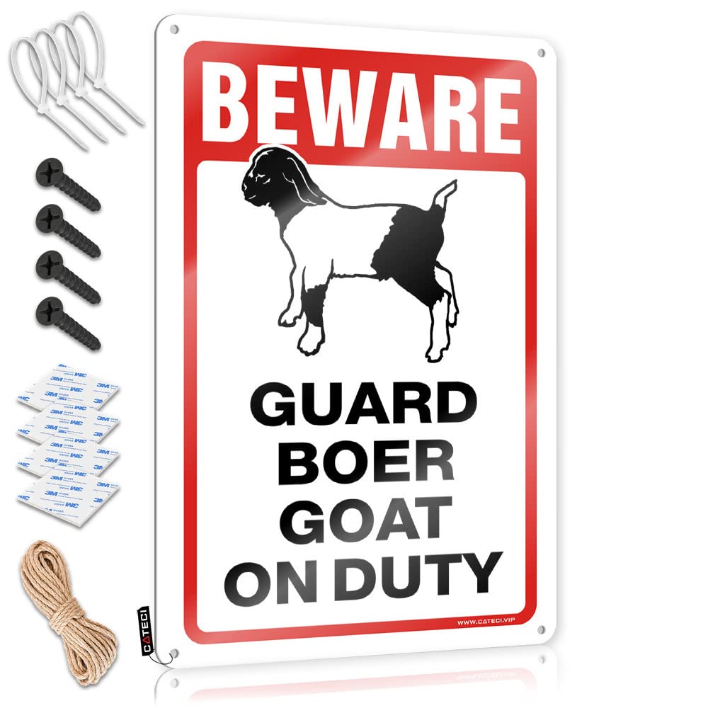 HELIOFORGE Funny Home Decor Beware! Guard Boer Goat On Duty Tin Sign Funny Sign Decor Funny Coffee Signs(30X40CM)