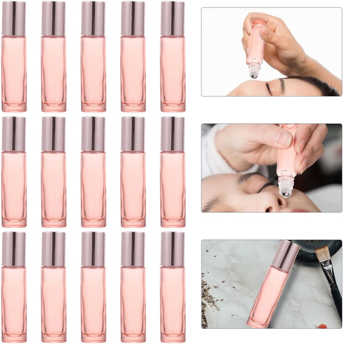 Frosted Glass Essential Oil Roller Bottles Leak-proof and Evaporation-resistant Pink 15pcs with Stainless Steel and Abs Roller Balls Perfume Sub Bottles for Travel and Personal