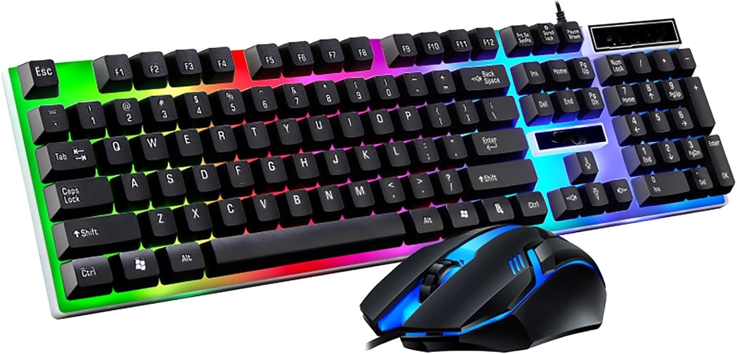KUYING G21 Waterproof Rainbow Keyboard with Rainbow Backlight USB Wired Game Keyboard - Light Leopard G21 Wired USB Lighting Game Mouse and Keyboard (Keyboard+Mouse - - Black)