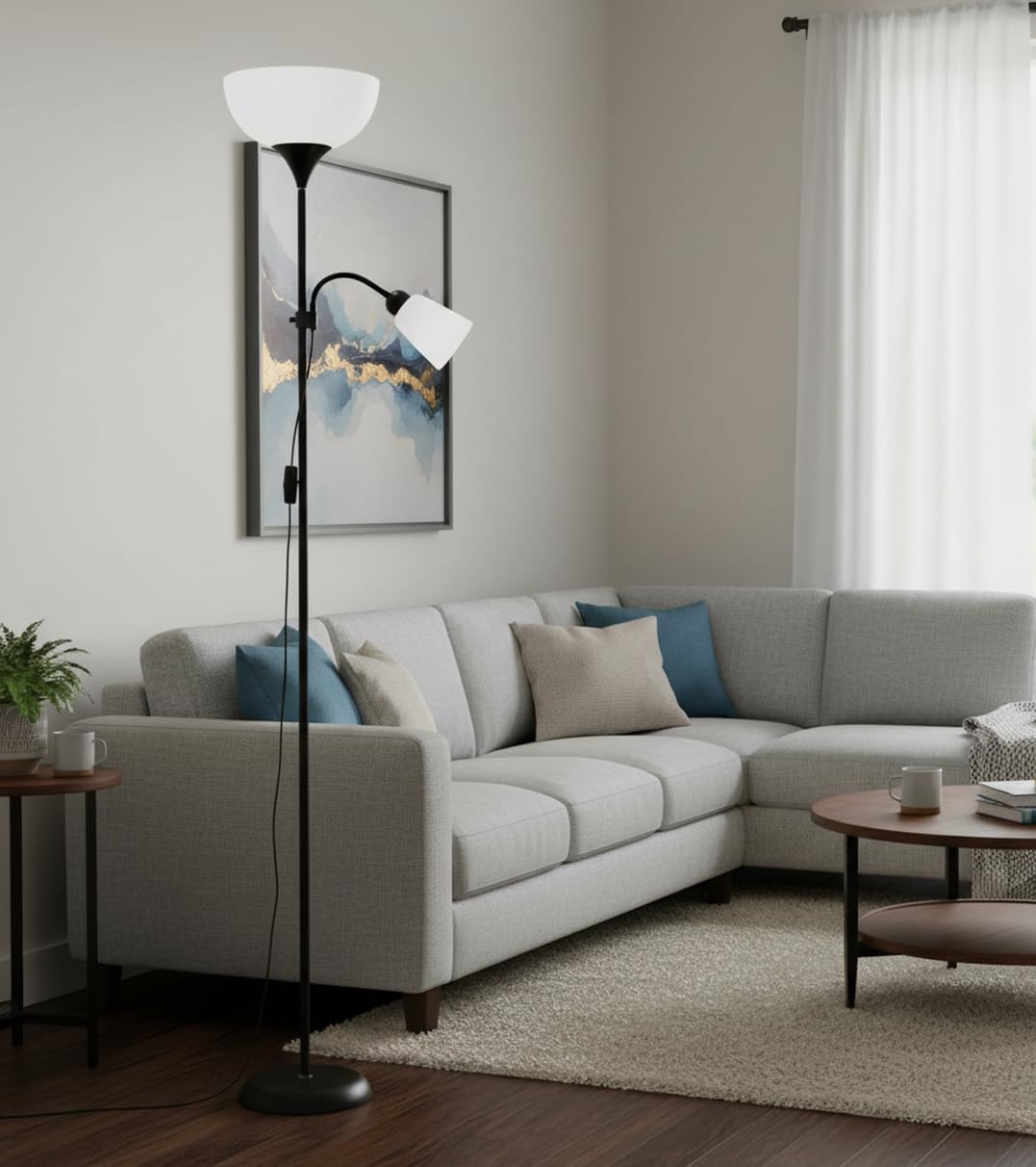 BEL AIR HOME - Lampada da terra Varese 1xE27 e 1xE14178cm - Ideale per soggiorni e studi - Design moderno e funzionale - Lampada da lettura regolabile (NERO)