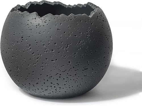 Macetas minimalistas modernas de resina de 6 pulgadas con orificio de drenaje, macetas de color gris carbón para interiores y exteriores para