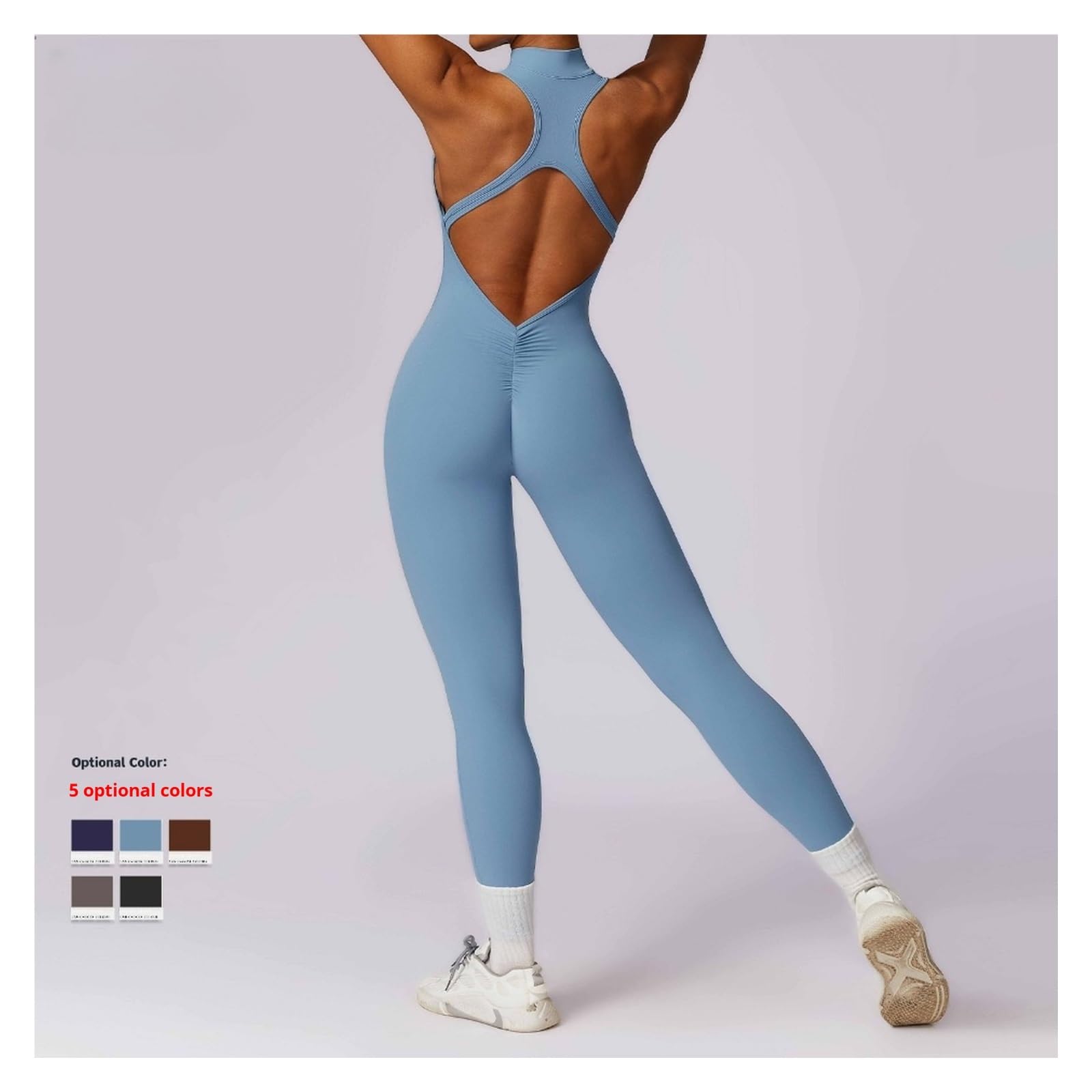 Tuta da yoga con schiena scoperta Tuta sportiva da yoga con cerniera ad asciugatura rapida color carne, for allenamento fitness intenso per fitness