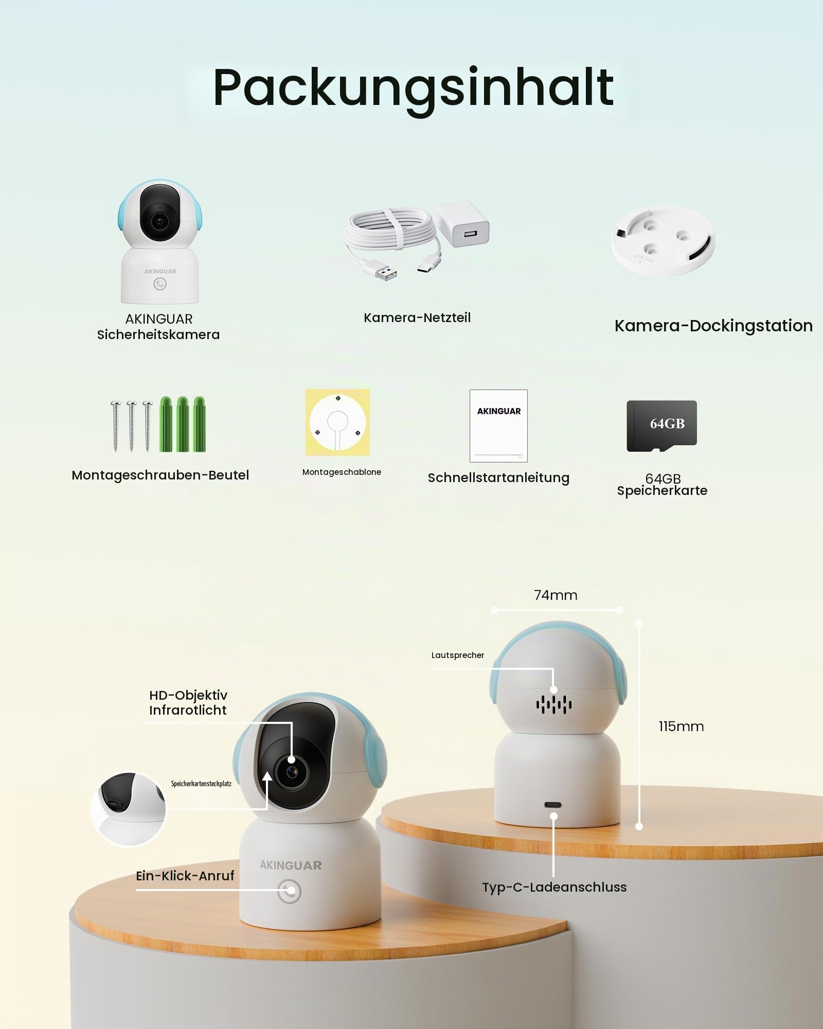 4K 8MP UHD Überwachungskamera Innen mit 64GB Karte, 2,4/5GHz WiFi