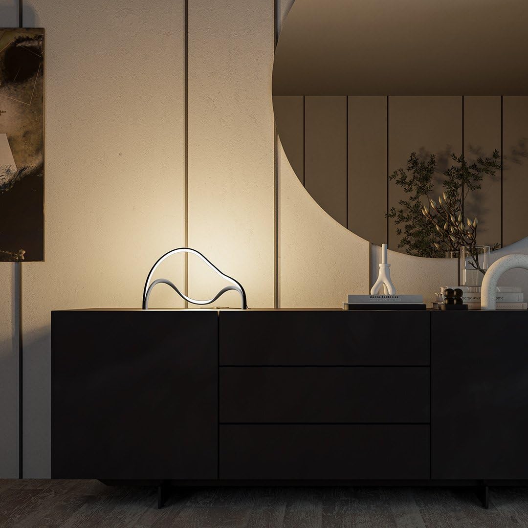 NEONA HERA LED Tischleuchte Schwarz dimmbar – Extravagante Tischlampe mit geschwungenem Wellendesign, Touch-Dimmer, warmweiß 2700K, 12W, CRI 80, LED fest integriert, IP20, 3 Jahre Garantie