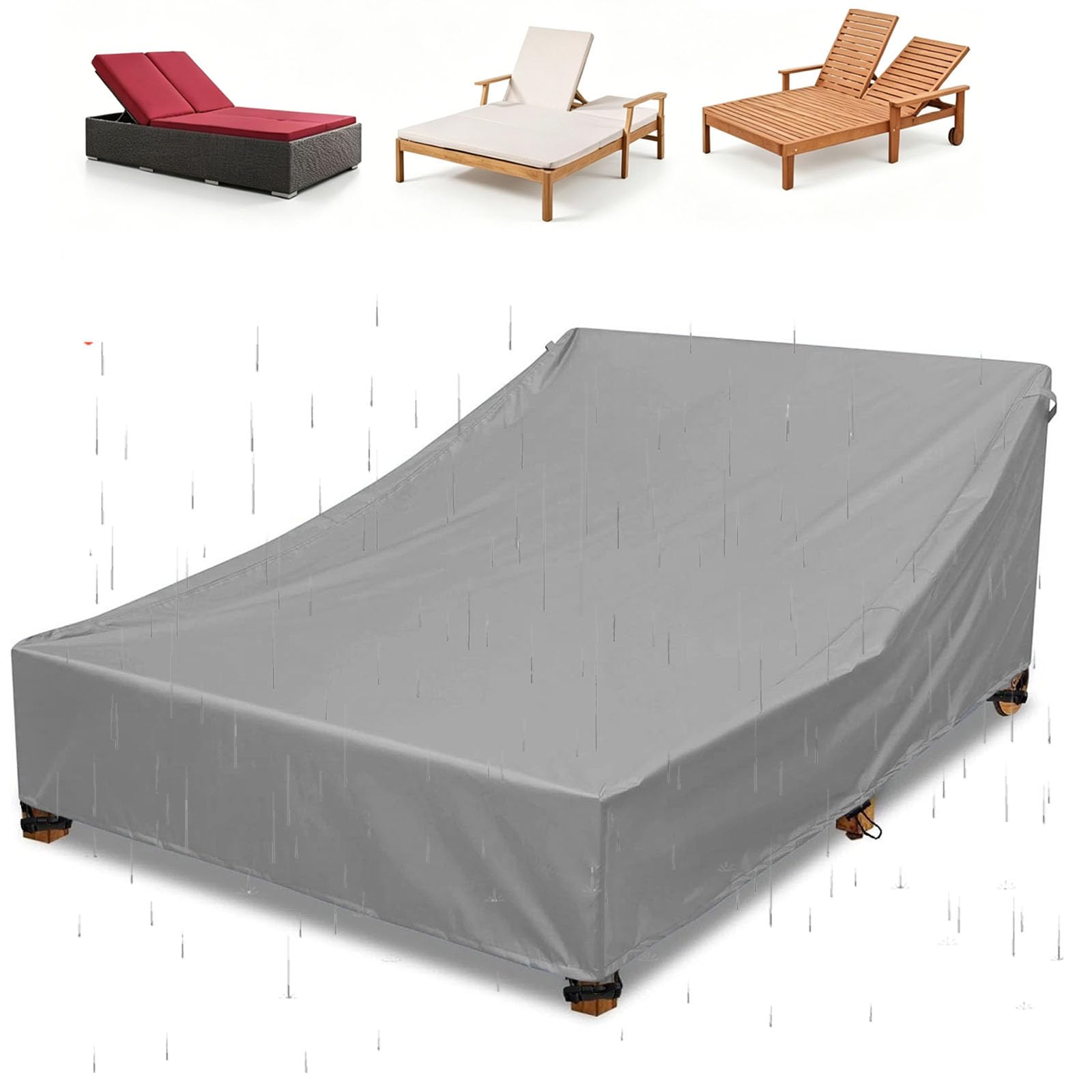 XUHCLY Garden Two People Lounger Chair Covers,Garden Sunbed Cover,Waterproof Windproof Anti-UV Heavy Duty Rip-Proof Oxford Fabric Outdoor Patio Two Sun Lounger (Size:190T-209x145x28cm,Color:Gray)