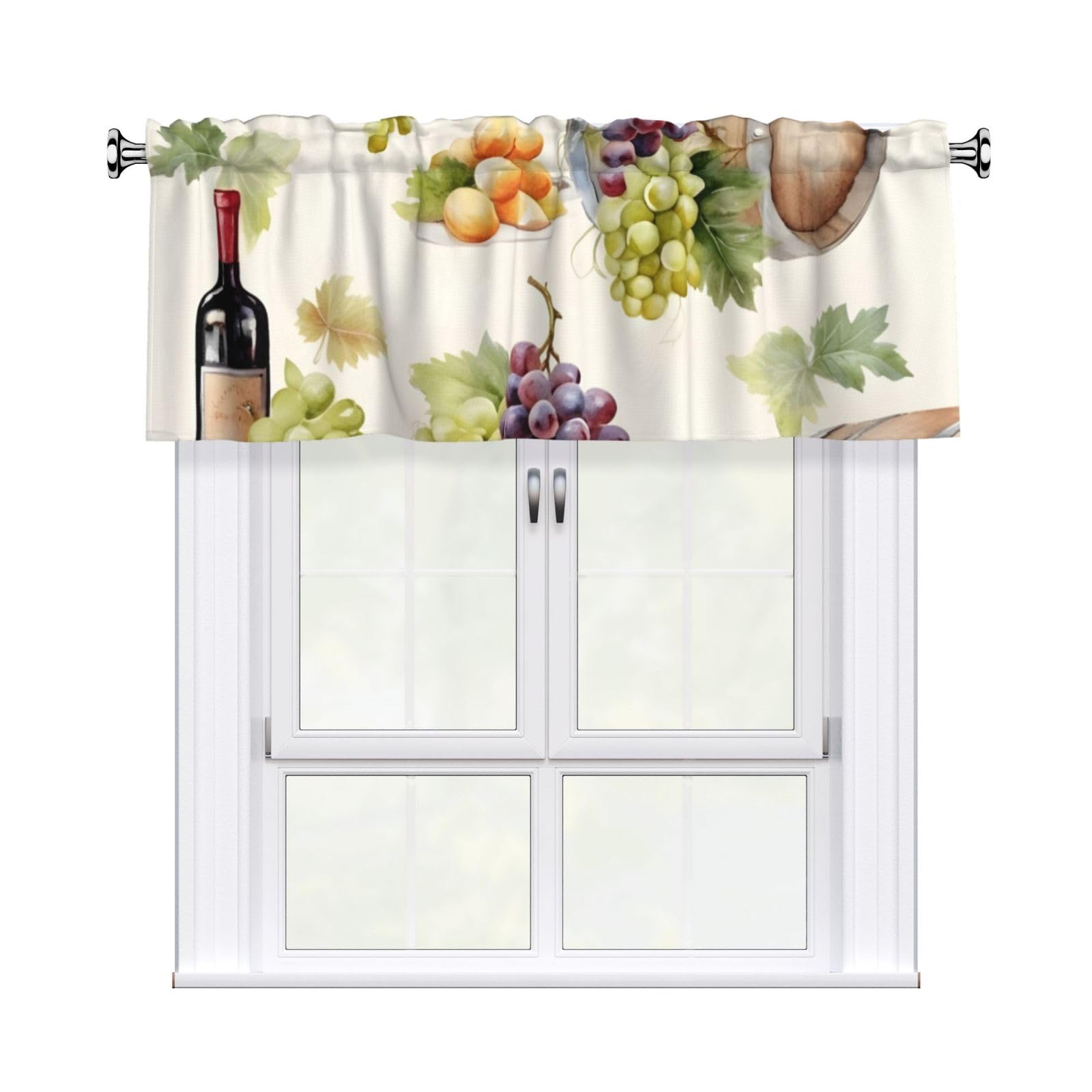 Helhappy Short Window Curtain Valance Wine Grapes 3" Rod Pocket Window Treatment for Home Decorations, 54 x 18 Inch, 1 Panel