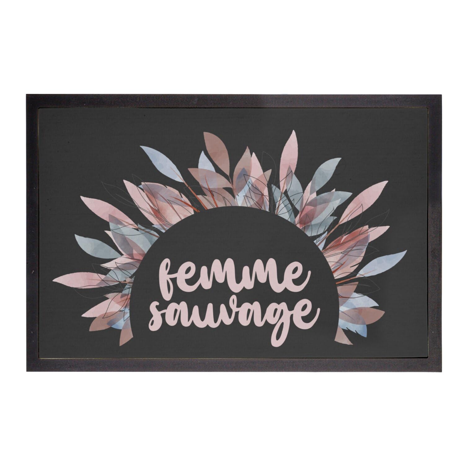 Paillasson noir femme sauvage bohémien l'esprit de liberté et nature hippie devant votre porte 60x40