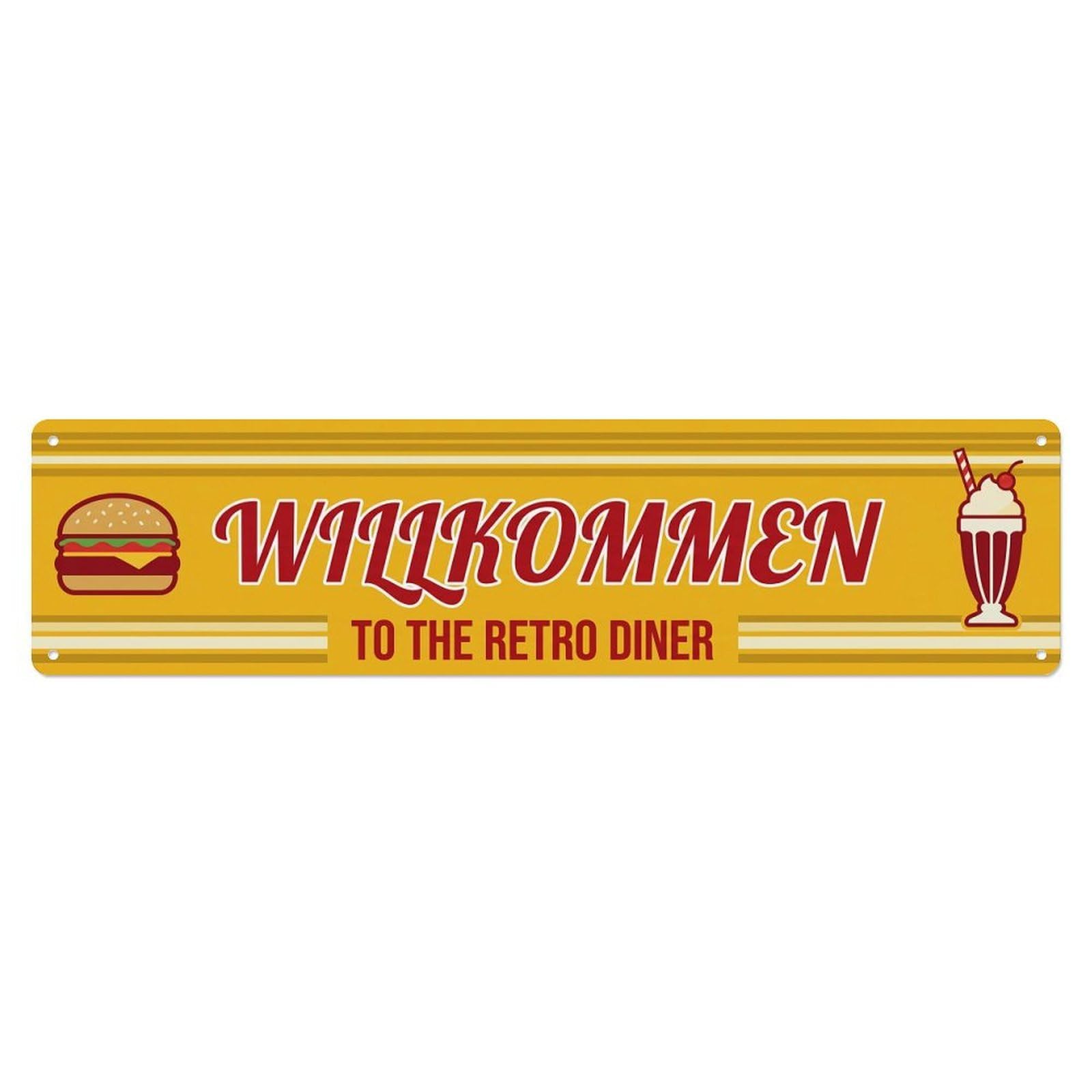 Mustard Yellow Vintage Diner Restaurant Welcome Metal Tin Sign Plaque Wall Decor for Cafe, Club Bar, Office, Home Garden Metal Poster 4x16Inch