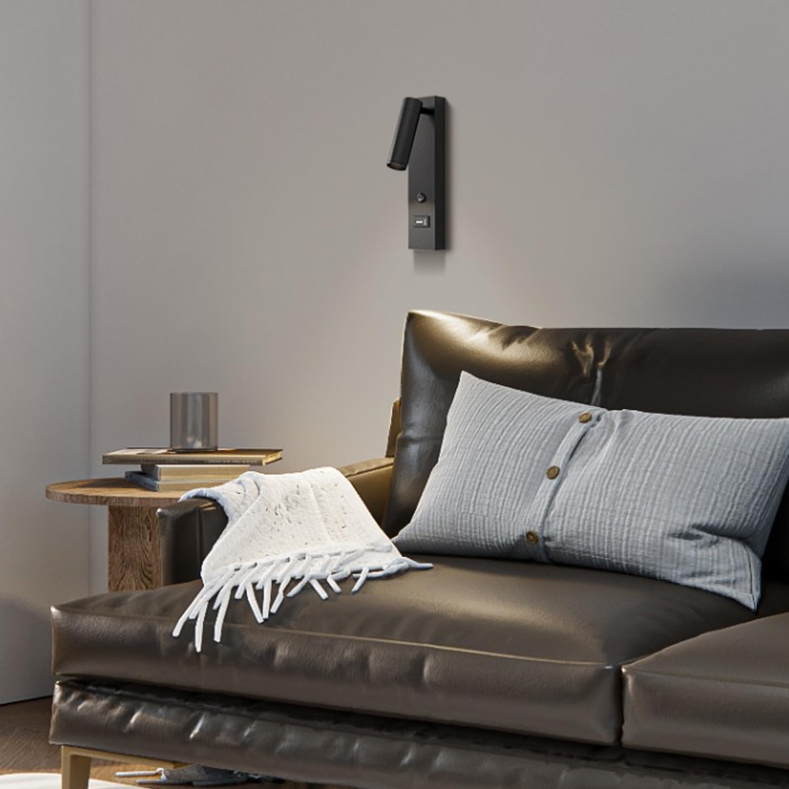 lampa ścienna LED lampa ścienna lampki do czytania kinkiet ścienny z portami USB oświetlenie ścienne z przełącznikami obrót o 350° + 90° regulowany do salonu, sypialni, przedpokoju (czarny, ciepłe